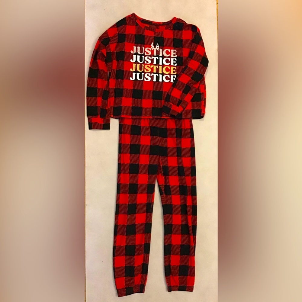 Girls Christmas justice pajamas plaid Colors red and black size 10.